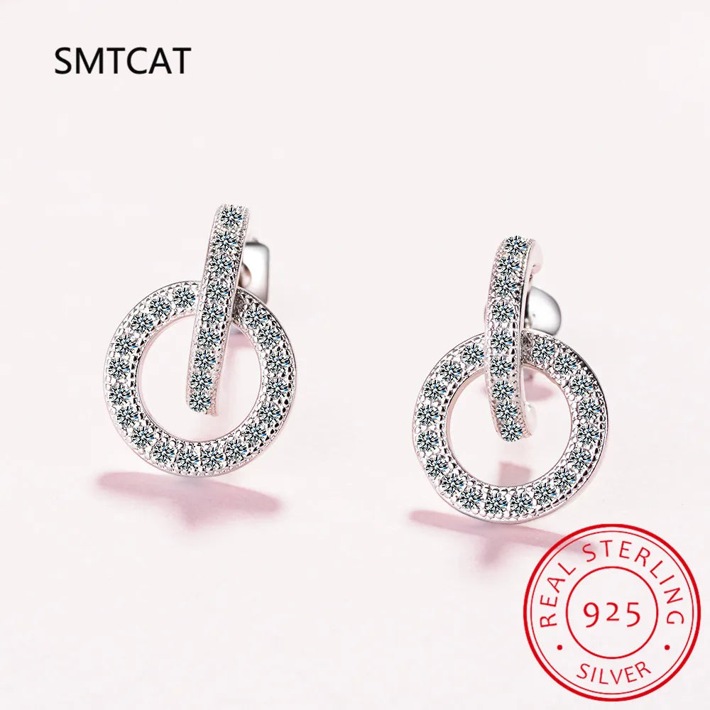 Sterling Silver Moissanite Circle Stud Earrings | D Color VVS1 Classic Jewelry
