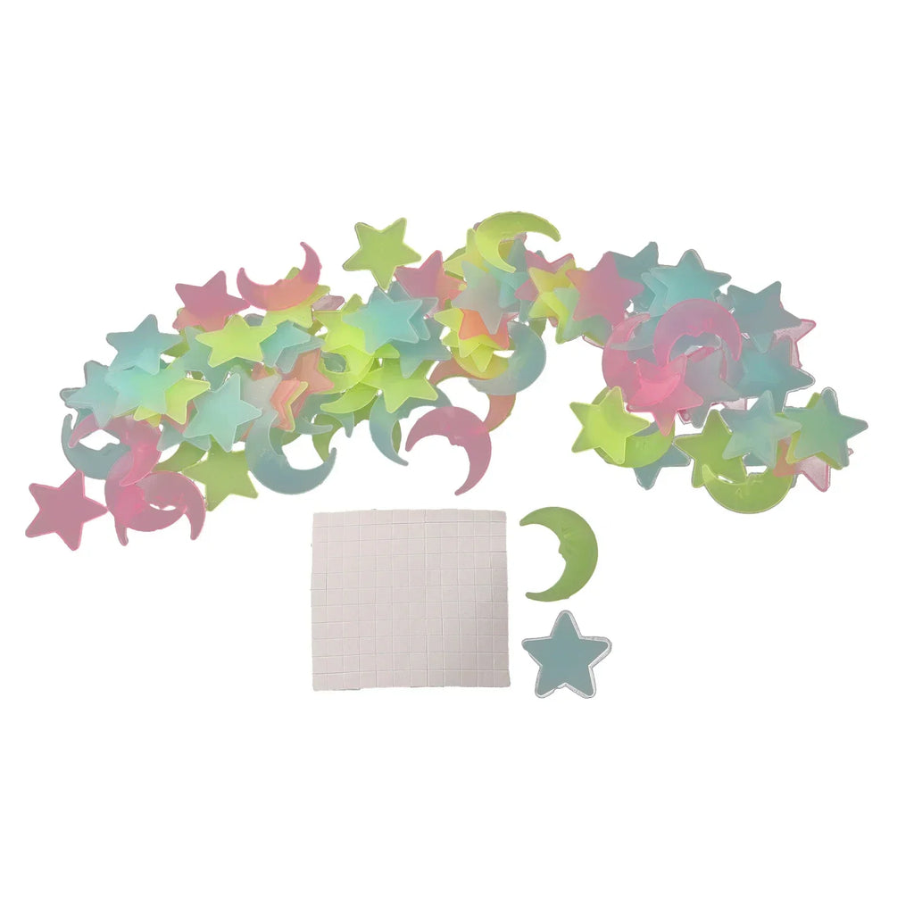 100pcs Glow in The Dark Moon and Star Stickers | Luminous Wall Ceiling Decor for Kids Room