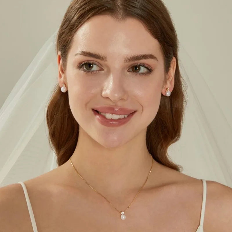 Dainashi 7-8mm Natural Freshwater Pearl Stud Earrings | Dainty Crystal Pearl Jewelry Gift