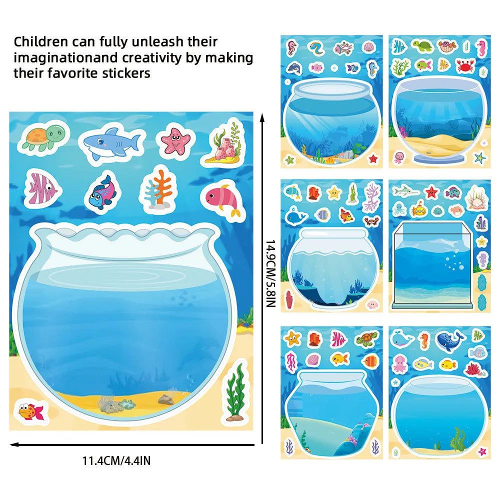 8 Pieces Kids Fish Tank Sticker Puzzles | Cartoon Marine Animal Decals