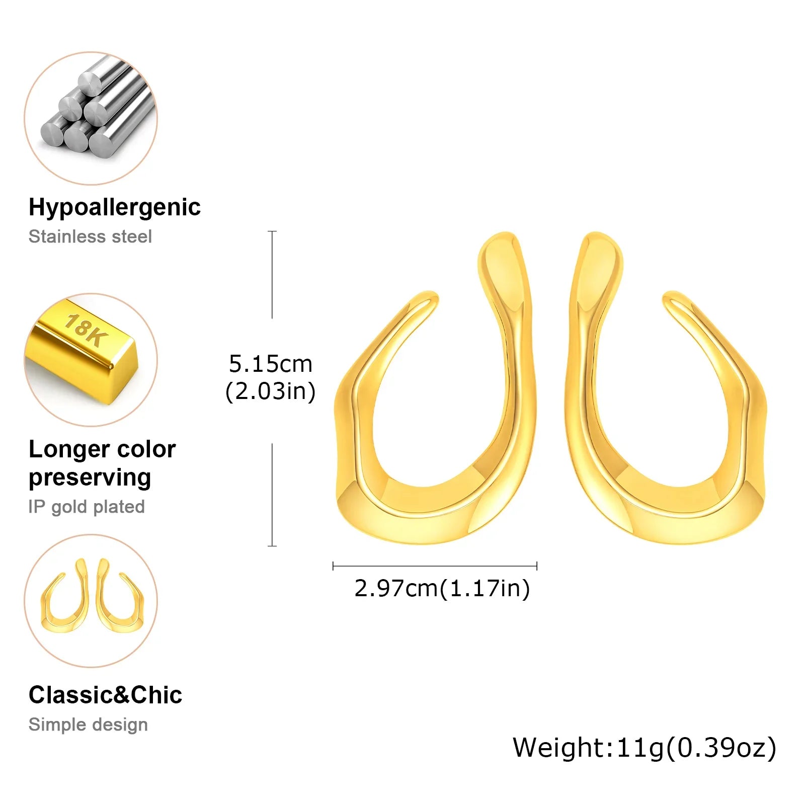 Irregular U-Shaped Earrings for Women | Gold Stainless Steel Geometric Studs