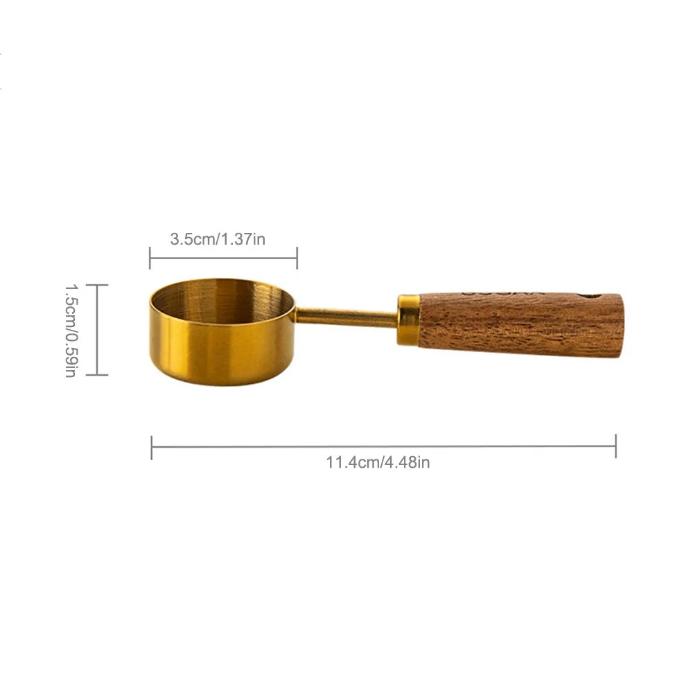 Stainless Steel Measuring Spoon Set | Gold Wood Handle Kitchen Baking Tool
