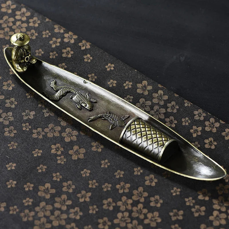 Traditional Japanese Incense Holder Old Men Fishing Boat Design | Aromatherapy Ornament for Home Decor