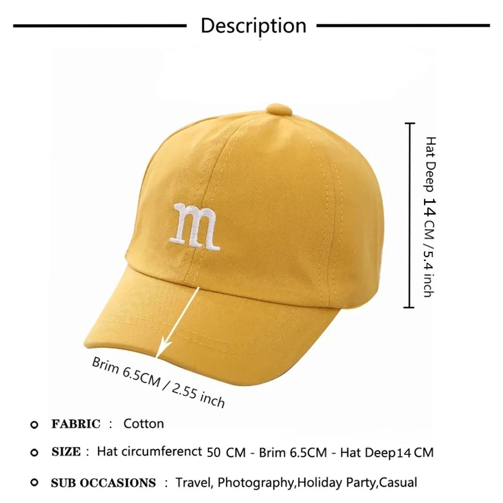 Kids Unisex Baseball Cap with M Letter Embroidery | Adjustable Cotton Sun Hat