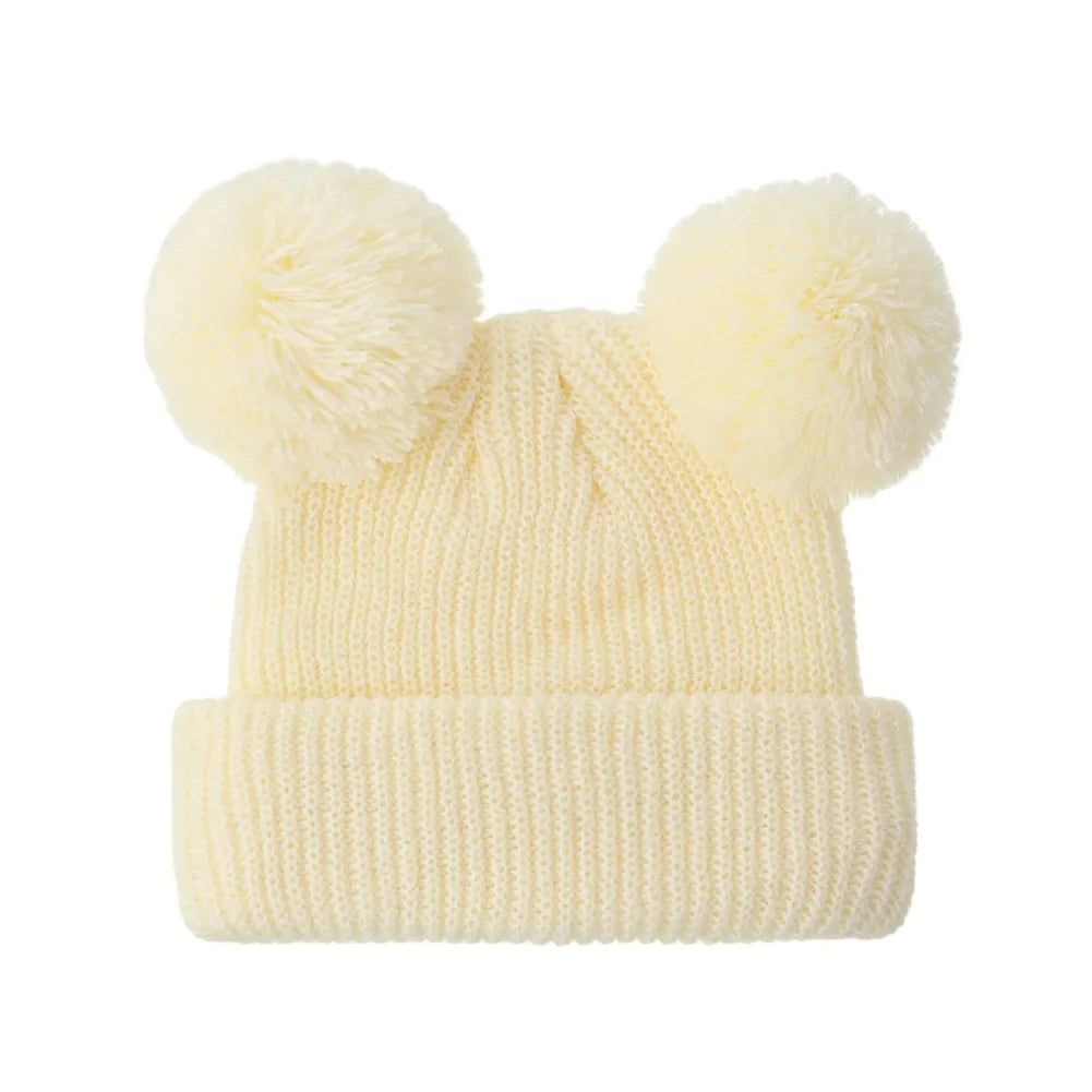 0-12M Solid Knitted Cute Pom Pom Cap | Newborn Baby Turban Hat