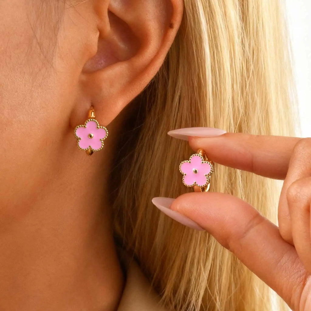 Dainty Lucky Leaf Hoop Earrings for Women Teens | Stainless Steel Flower Hoop Earrings Non Tarnish