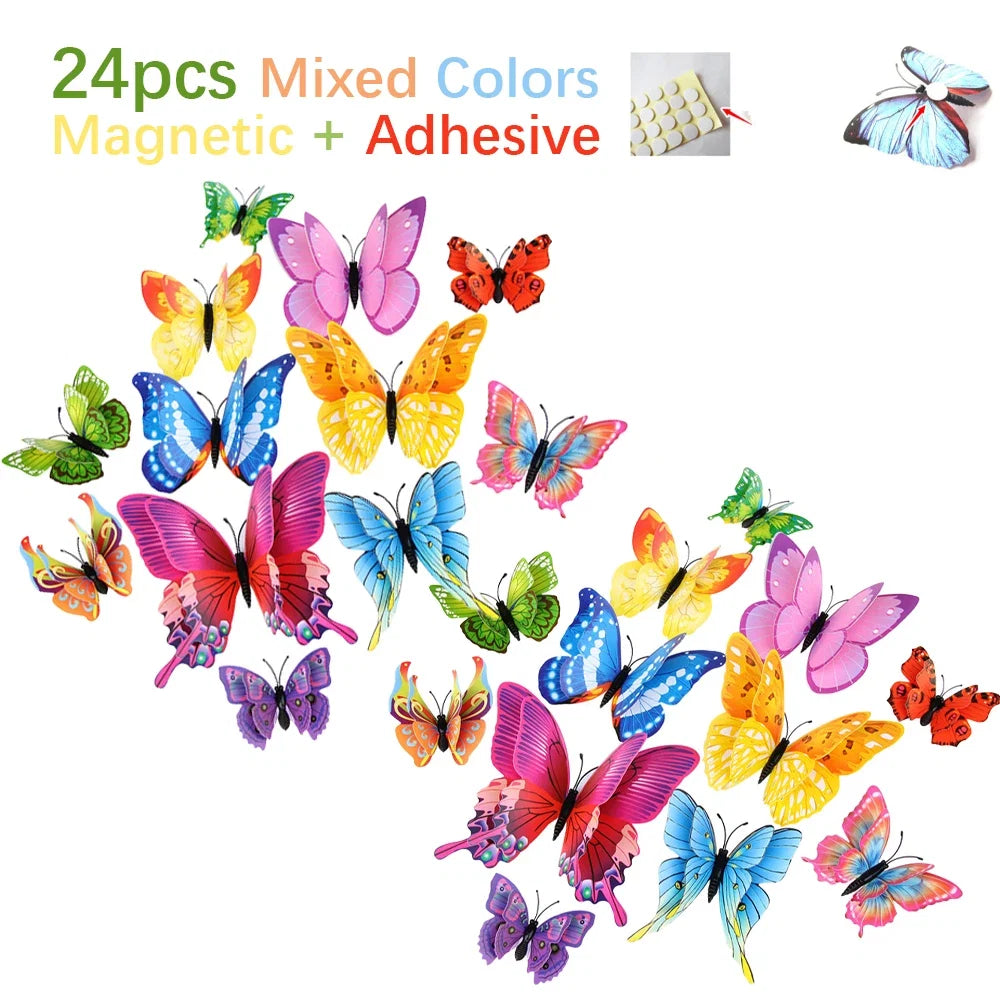 3D Butterfly Wall Stickers | 12/24pcs Magnetic Decor for Refrigerator and Walls