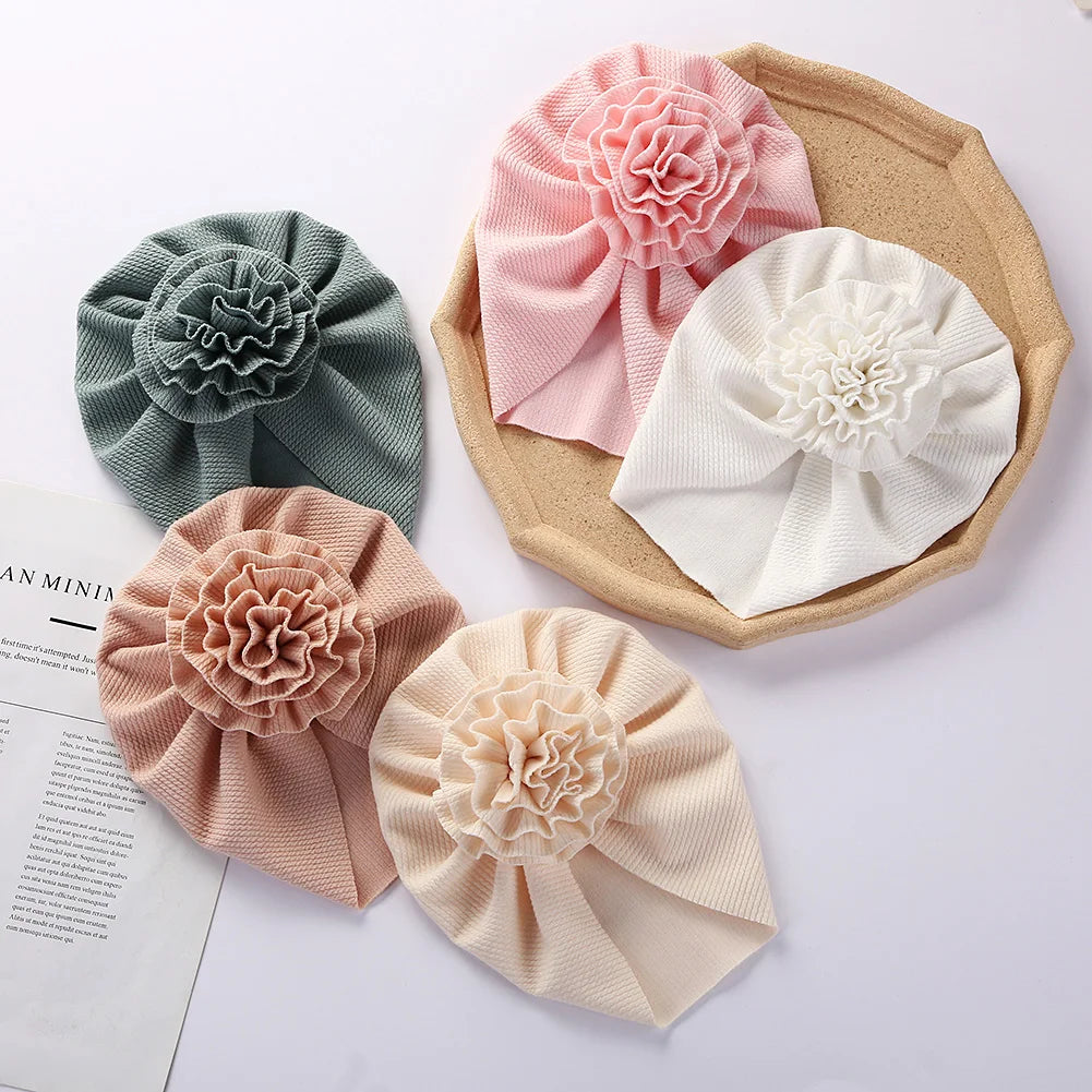 Big Blossom Flower Ribbed Turban Baby Hat | Soft Cotton Topknot Bonnet for Newborns and Toddlers