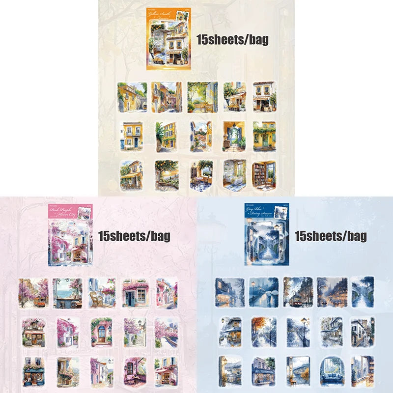 45sheets/bag PET Waterproof Landscape Stickers | DIY Decoration for Envelopes, Calendars, and Cards