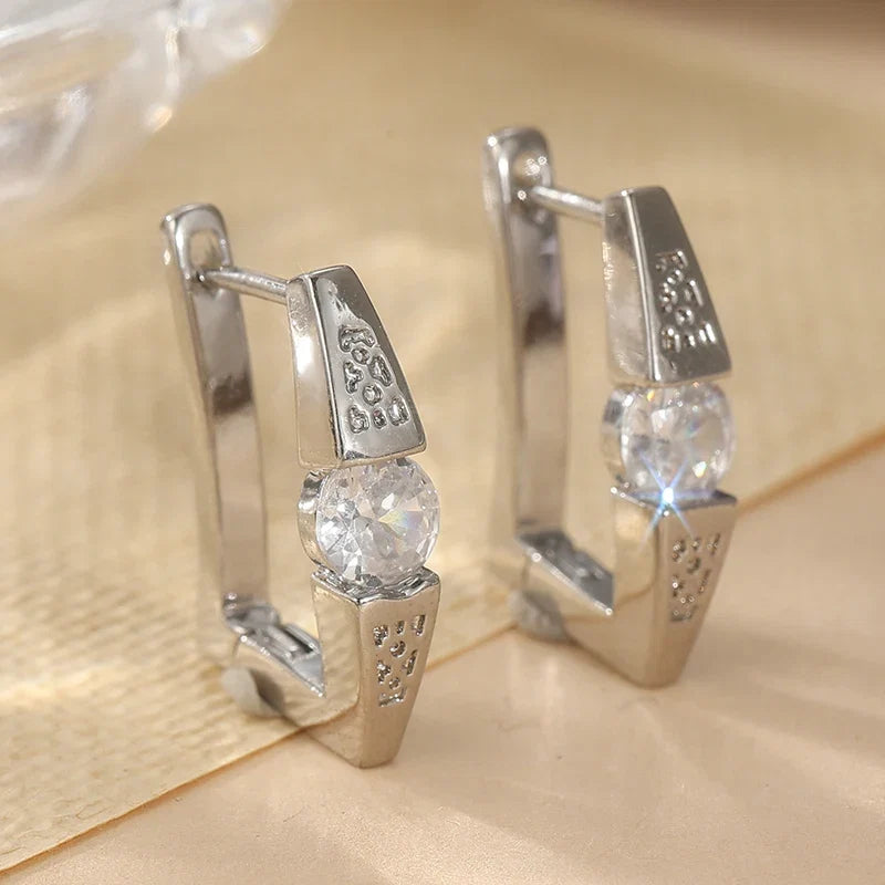 Silver Plated Cubic Zirconia Hoop Earrings | Vintage Punk Geometric Jewelry for Women