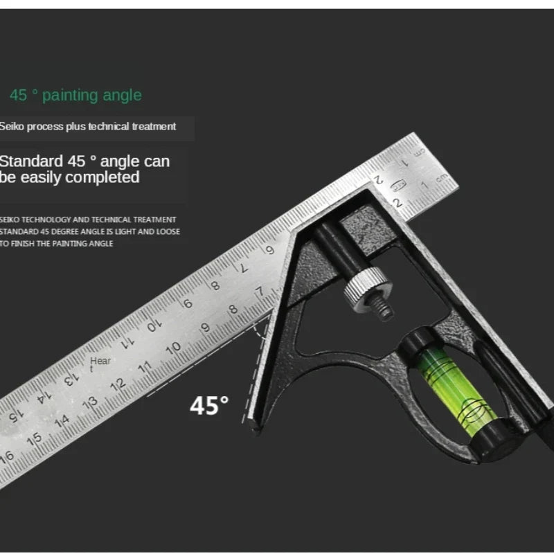 300mm Stainless Steel Combination Square | Multi-Angle Woodworking Ruler