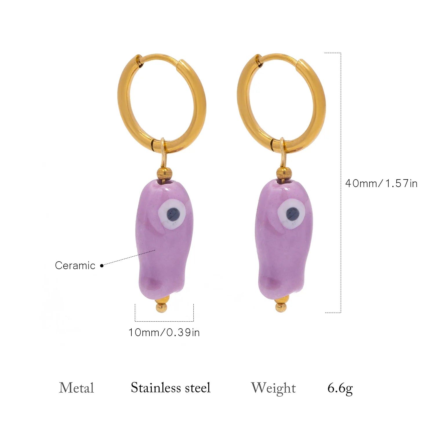 Stainless Steel Ceramic Fish Earrings | Colorful Dopamine Jewelry for Women