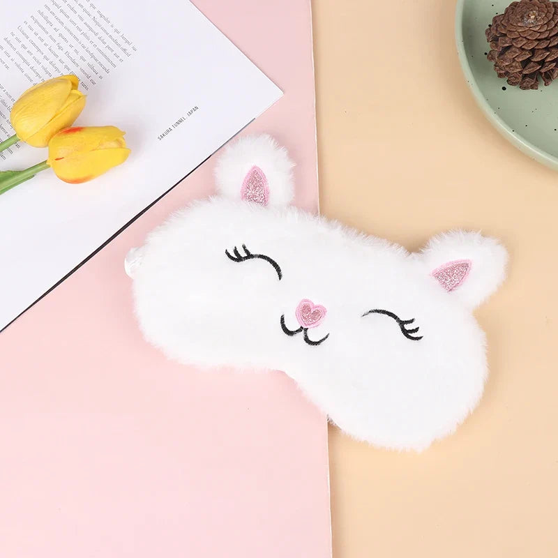 Plush Cute Grey Cat Sleep Mask | Light Blocking Eye Shade for Travel and Home