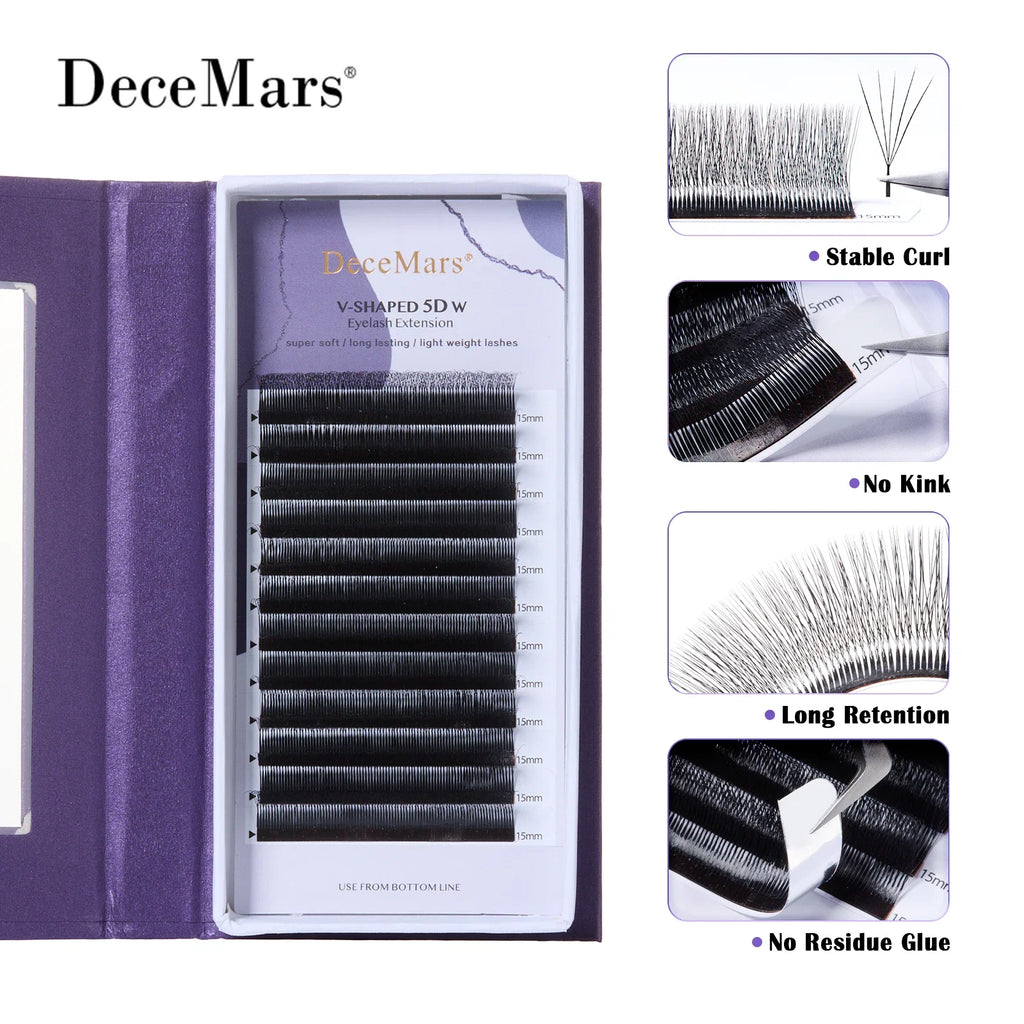DeceMars V-shaped 5D Eyelash Extensions | Matte Black 12 Rows Tray