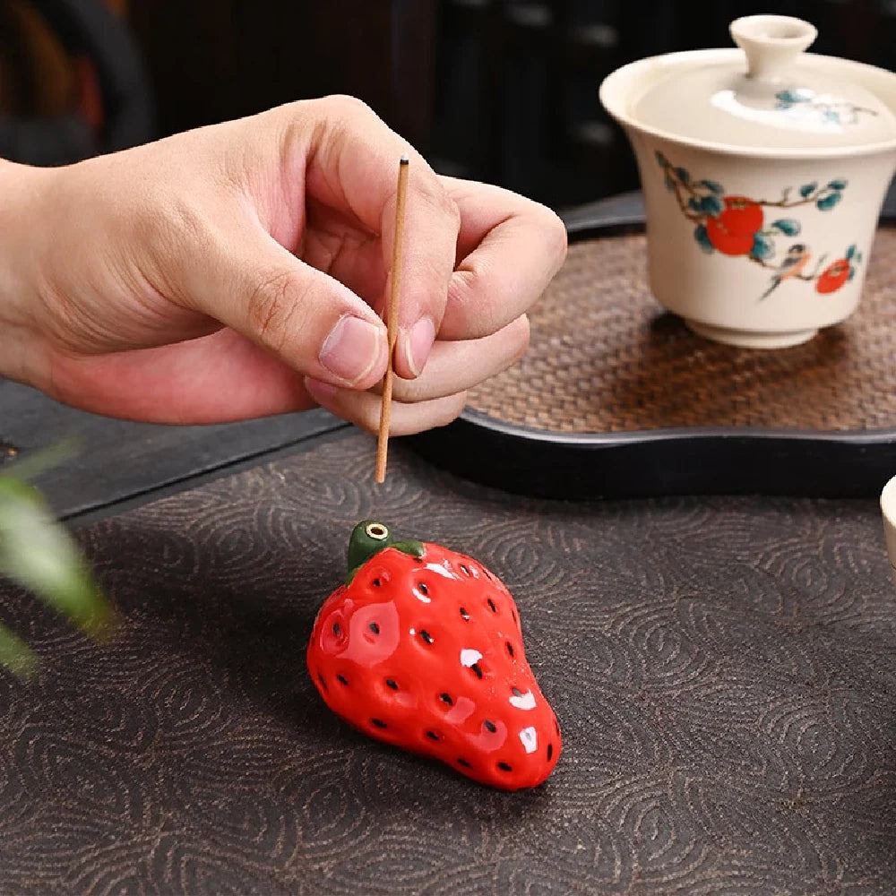 Strawberry Ceramic Incense Burner | Realistic Fruit Home Aromatherapy Decor