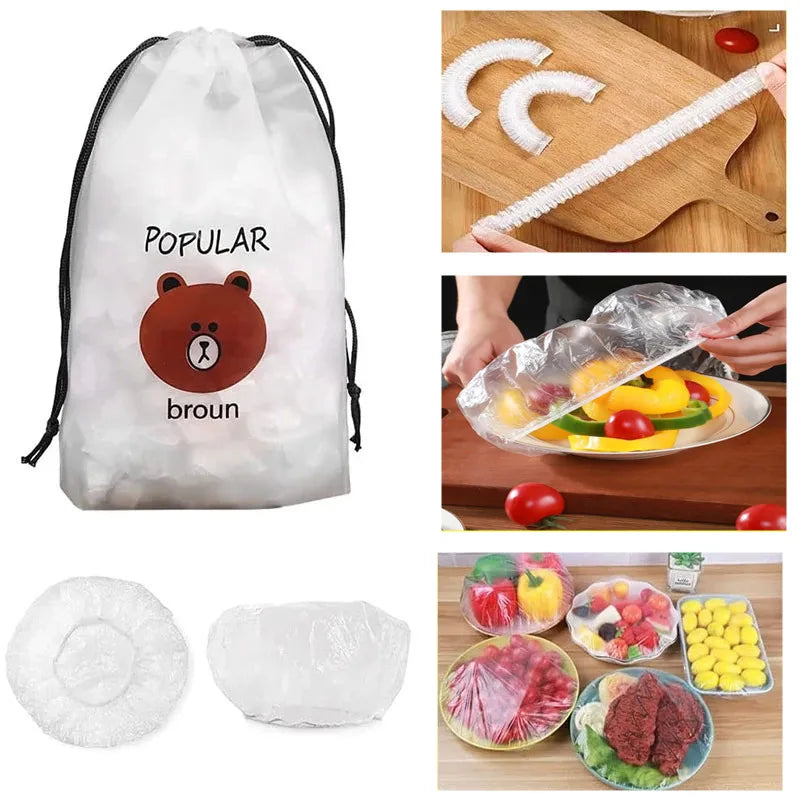 100PCS Disposable Food Cover Plastic Wrap | Kitchen Stretch Film for Bowls and Cups