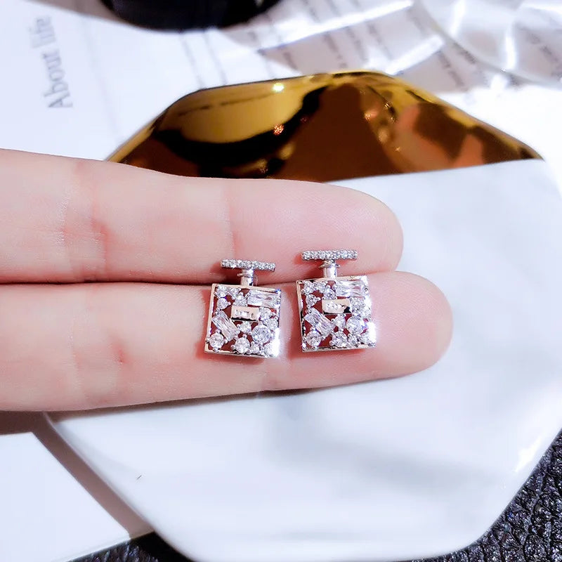 Perfume Bottle Stud Earrings | Sterling Silver Dazzling Zirconia Jewelry