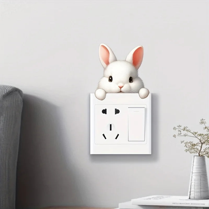 Cute Rabbit Light Switch Phone Wall Stickers | DIY Cartoon Animal PVC Decals