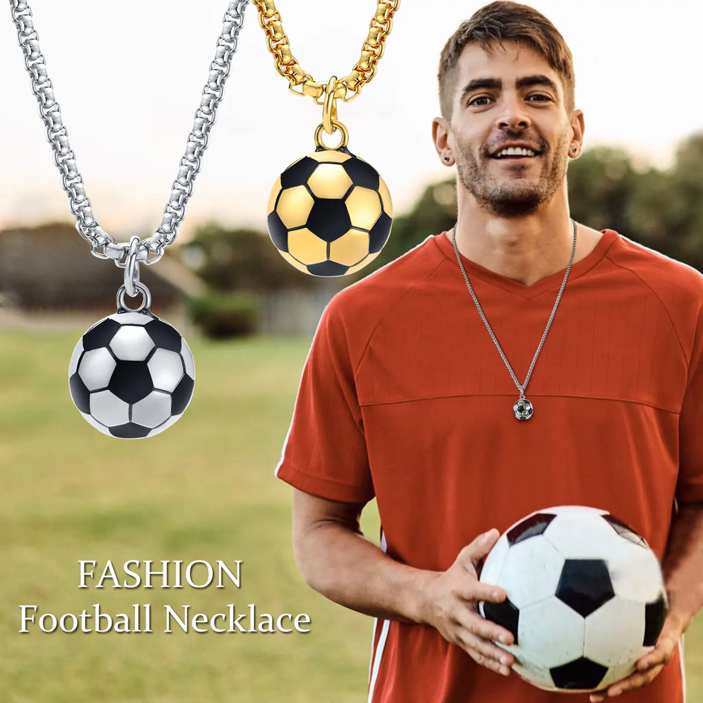 Lucky 3D Soccer Football Pendant Necklace for Men | Stainless Steel Sports Gift
