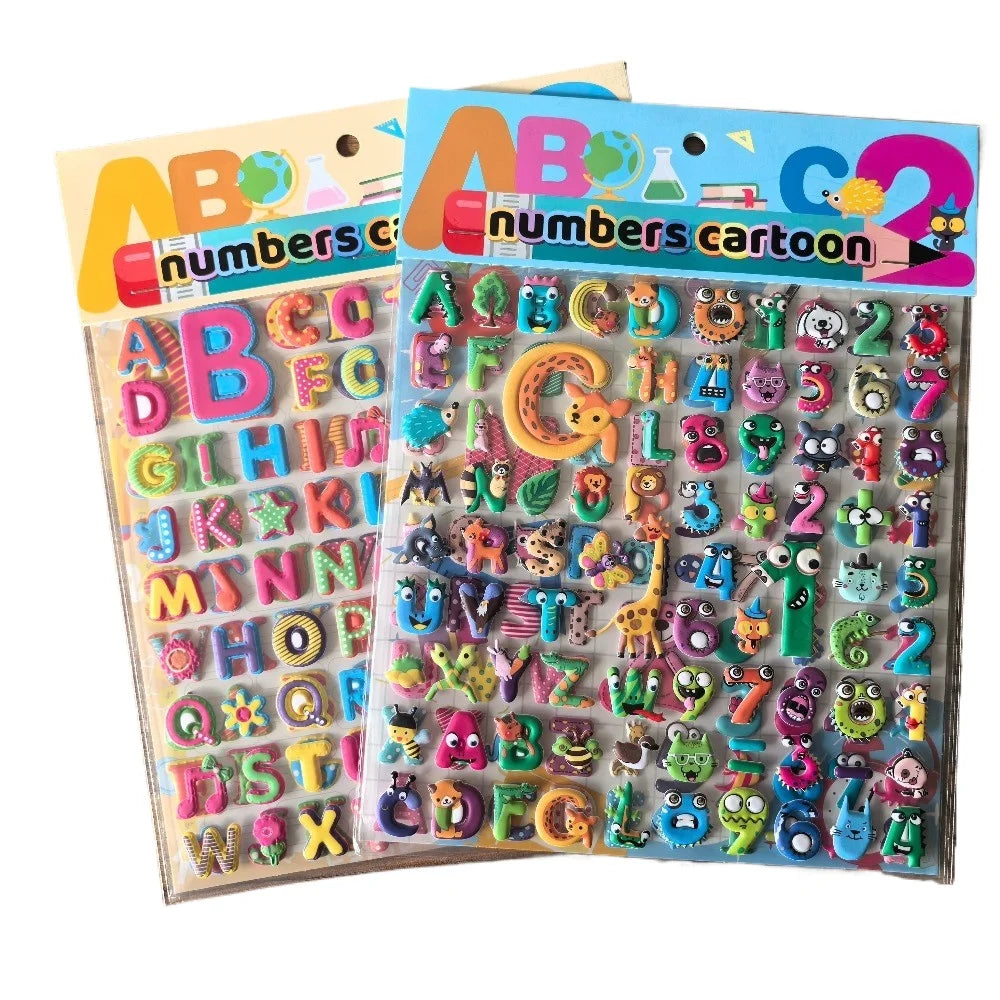 9 Styles Cute Double Layer 3D Foam Stickers | Alphabet Cars Food Cartoon for Notebook Journal Phone Case Decoration