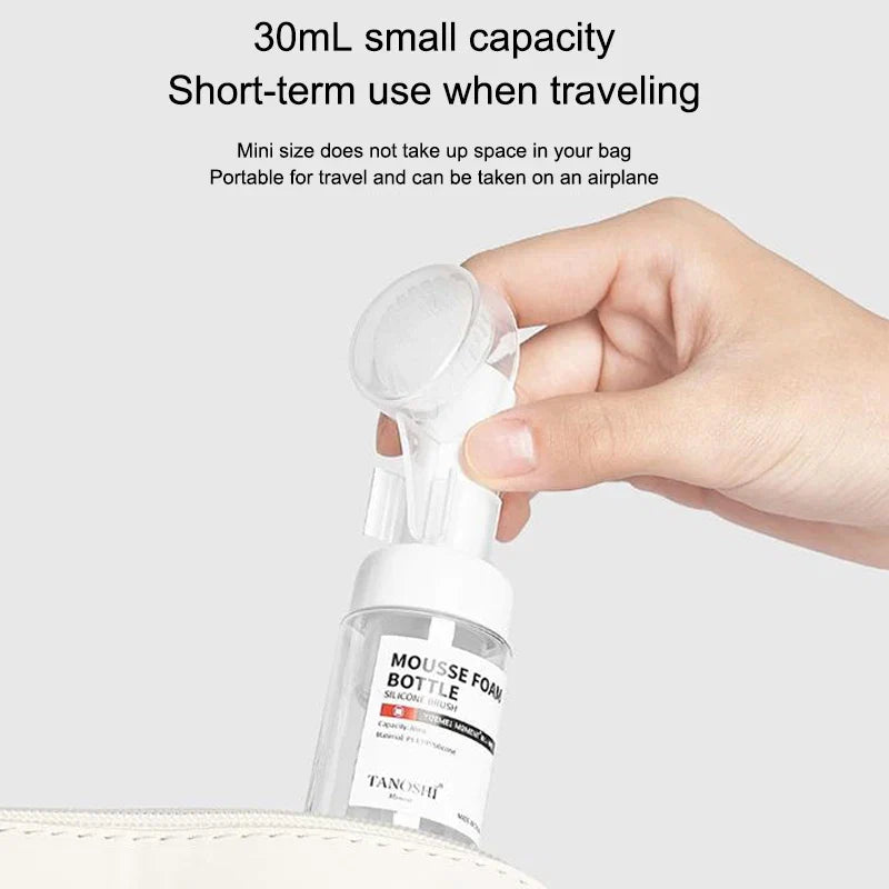 30ml 60ml 100ml 150ml Empty Foam Pump Bottle with Silicone Brush Head | Portable Face Cleanser Dispenser