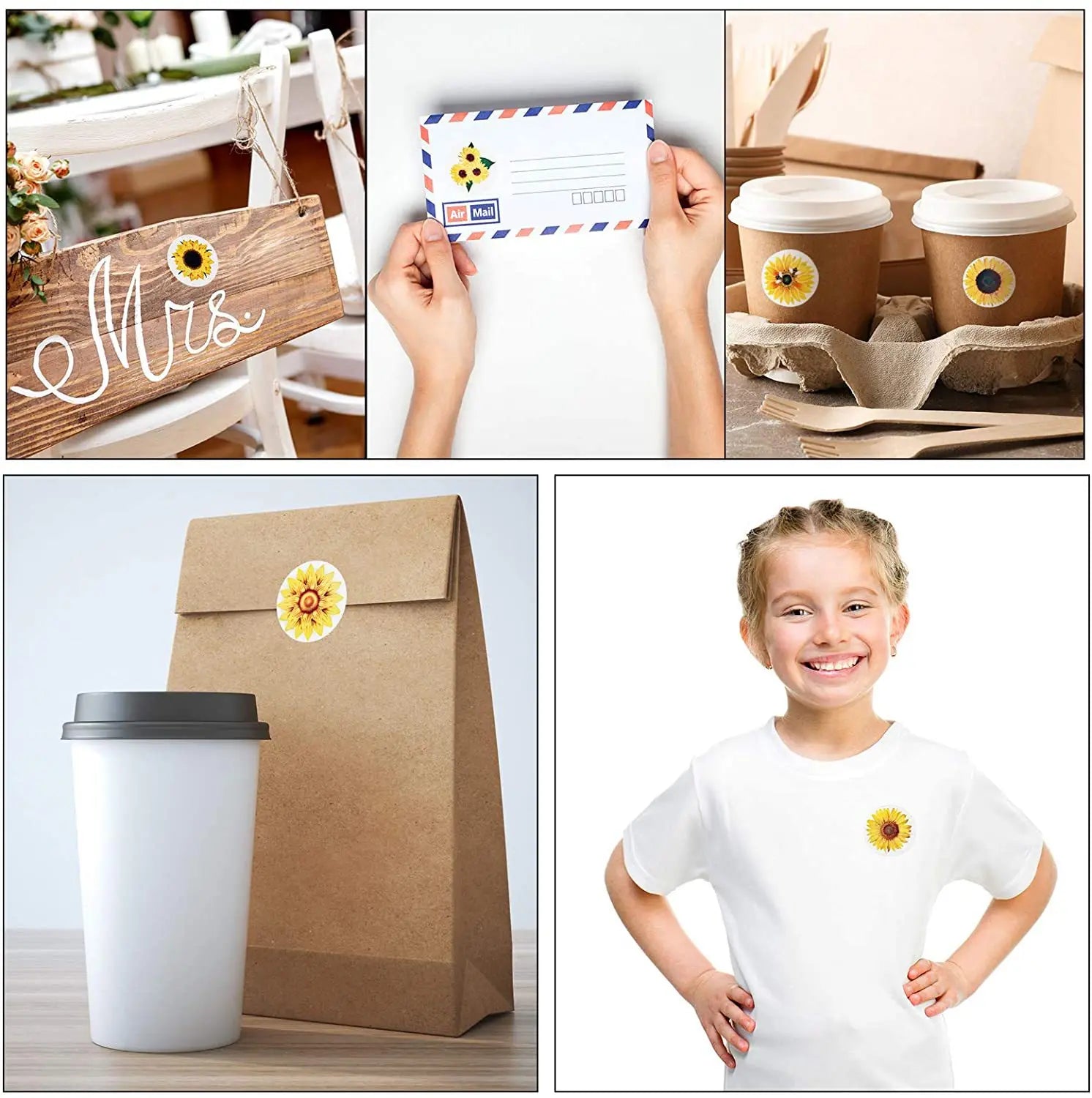Sunflower Stickers Roll for Packaging and Decor | 100-500 Pcs