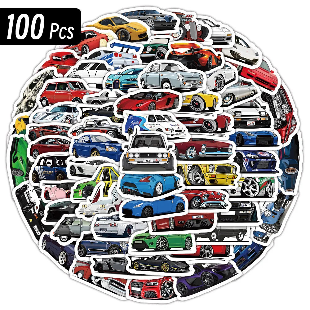 Retrofit Racing Car Graffiti Stickers | Waterproof Decal Set for Laptop, Guitar, Luggage, Bike, Skateboard