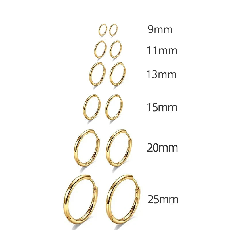 Gold Stainless Steel Hoop Earrings for Women Men | Minimalist Circle Huggies