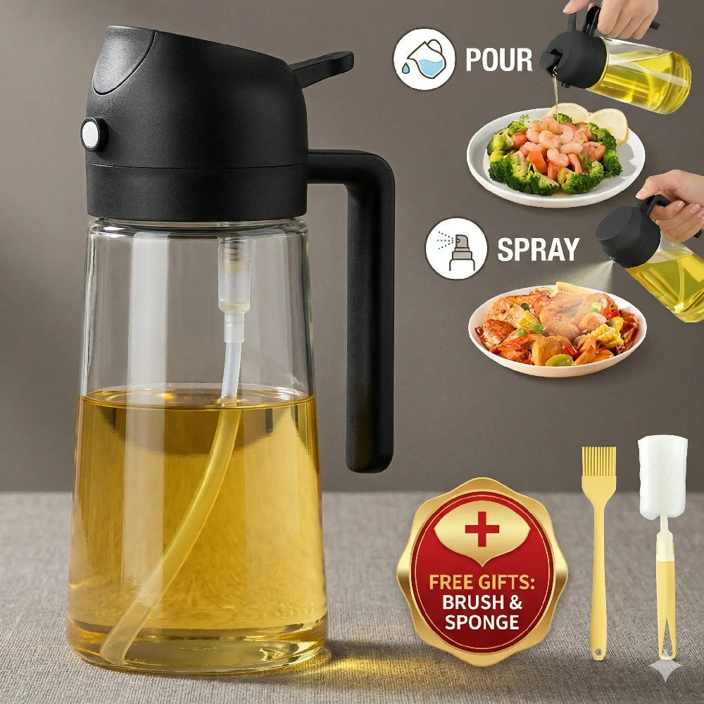 2 in 1 Oil Sprayer and Dispenser Bottle | Cooking Oil Spray Bottle for BBQ, Air Fryer, and Salad