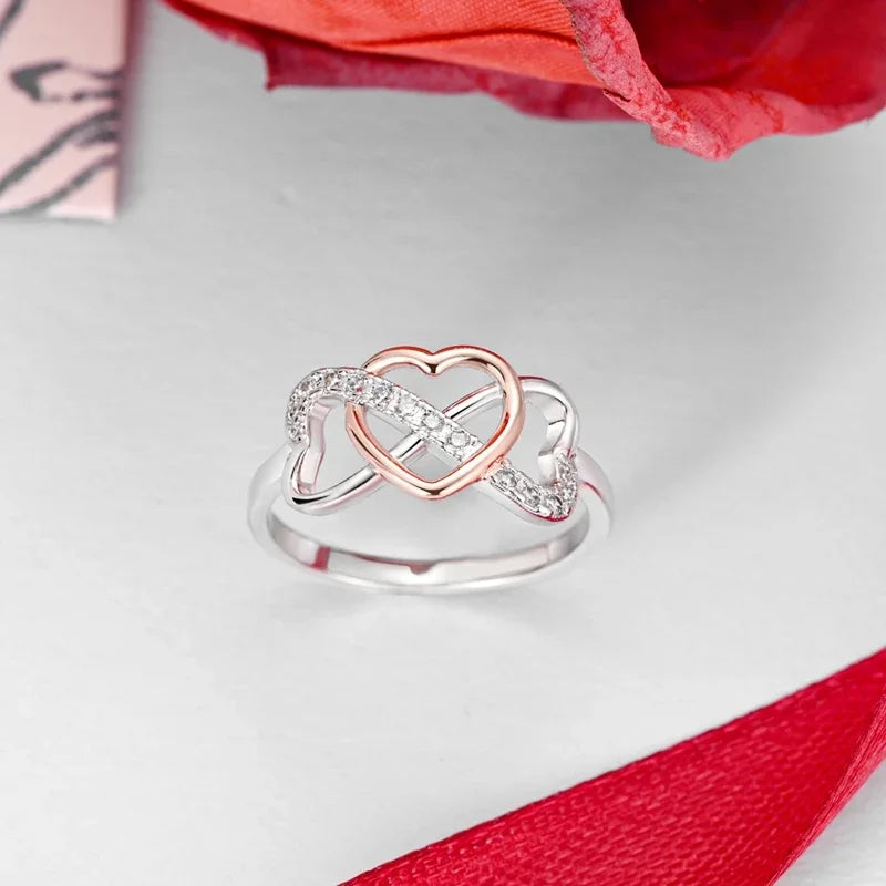 925 Sterling Silver Heart Ring | Sparkling Zircon Infinity Love Band
