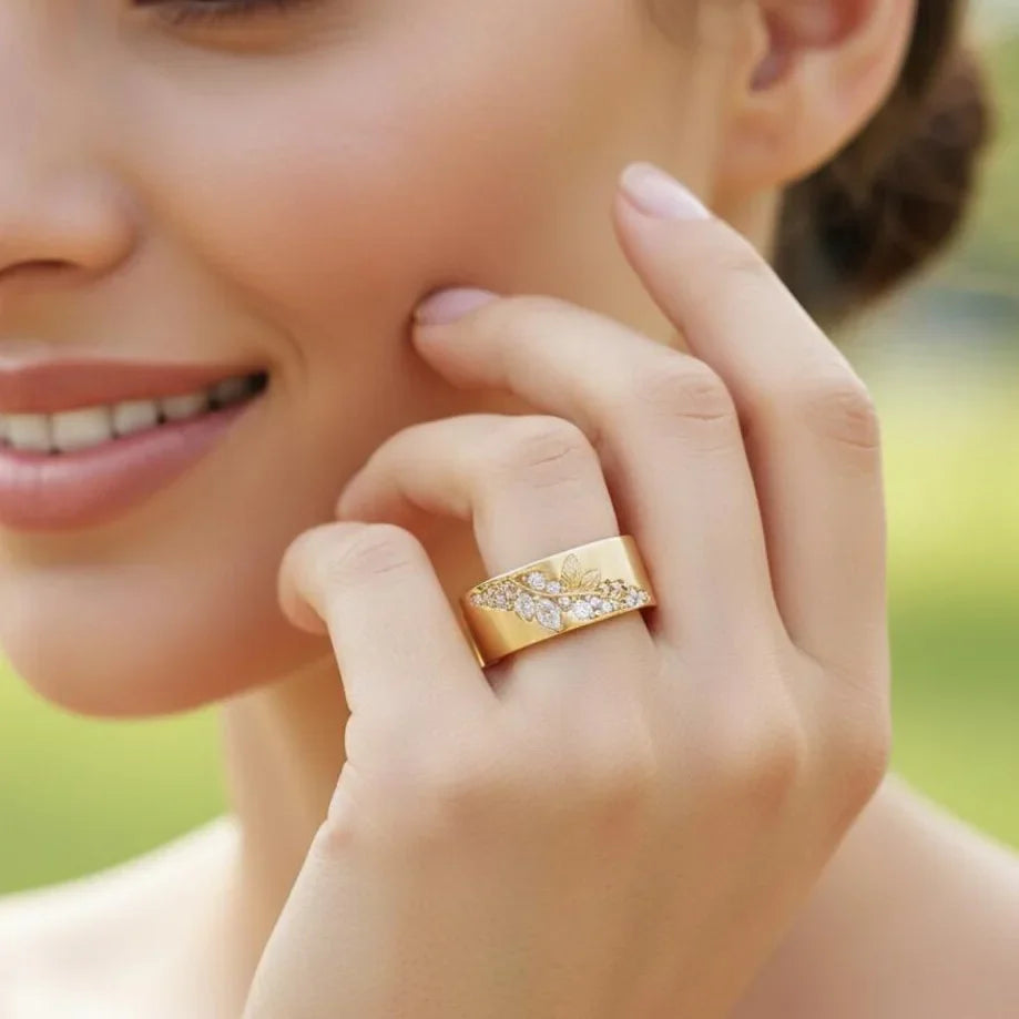 Geometric Green Stone Gold Leaf Ring | Fine Cocktail Jewelry for Women