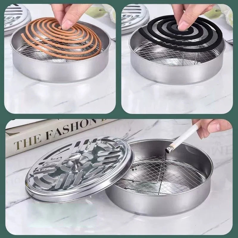 Mosquito Coil Holder with Cover | Portable Stainless Steel Stand