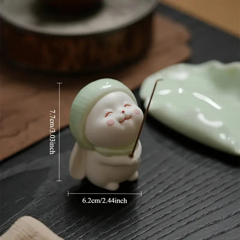 Cute Wishing Rabbit Incense Burner | Ceramic Home Fragrance Decor