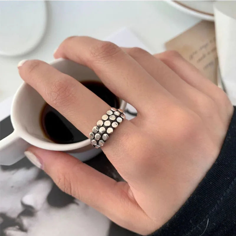 VENTFILLE 925 Sterling Silver Geometric Multilayer Round Bead Ring | Fashion Punk Temperament Jewelry