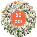 50PCS Transparent Vintage Floral Stickers | Nature Plant Flower Scrapbook Decals
