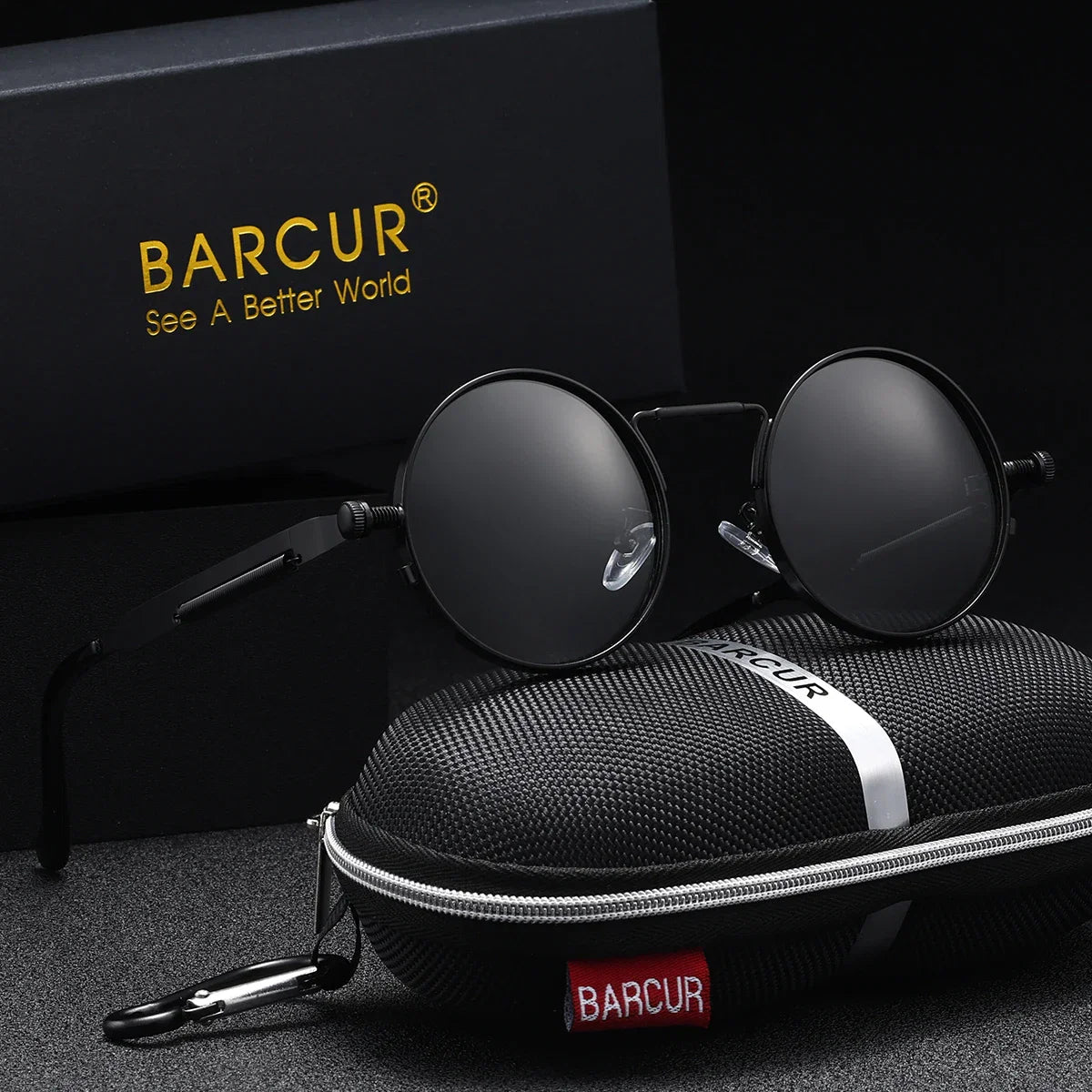 BARCUR Polarized Round Steampunk Sunglasses for Men – Retro Fashion Stainless Steel Frame with UV400 Protection and Spring Hinges – Luxury Vintage Style Circular Sun Glasses for Women & Men Perfect for Outdoor Travel and Summer Events
