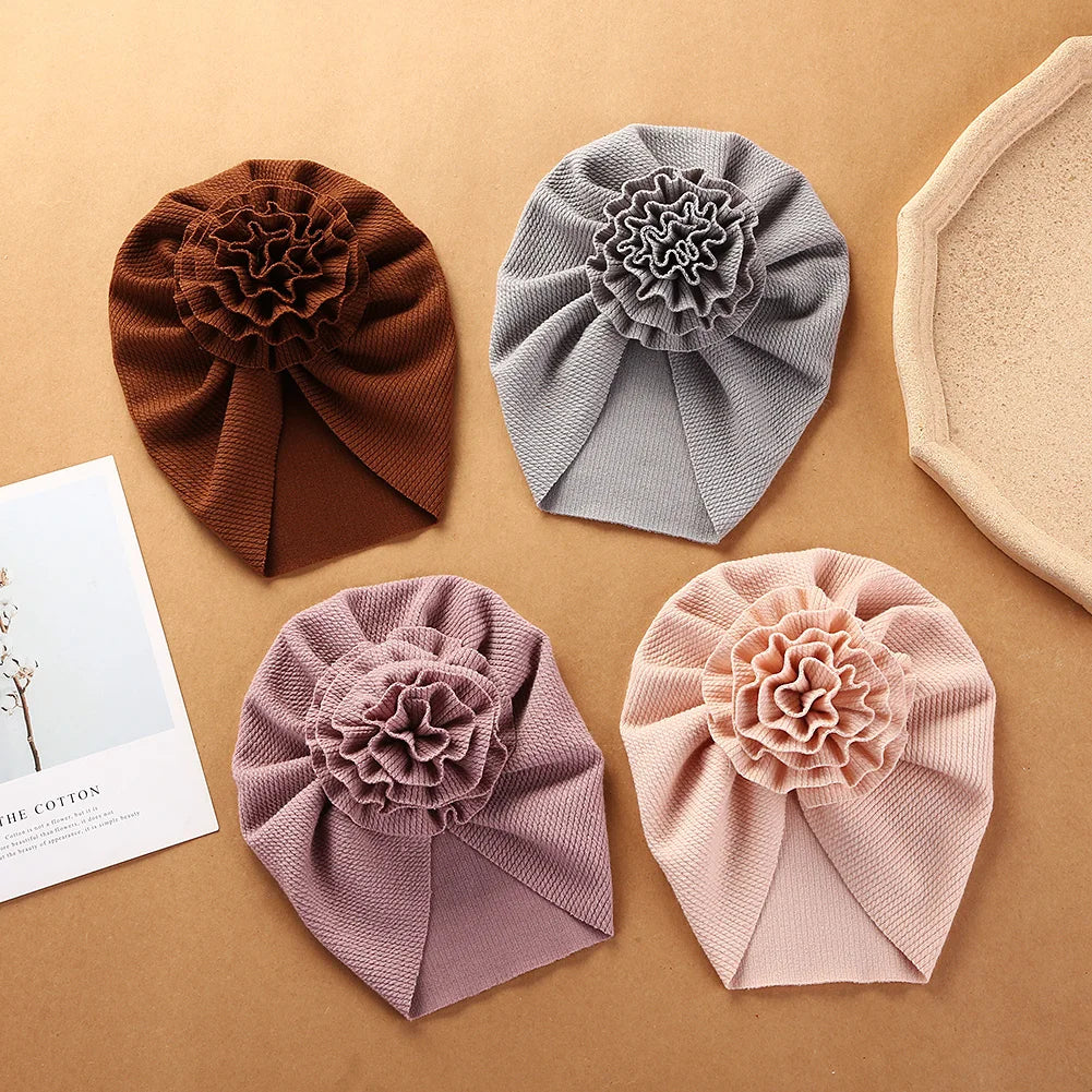 Big Blossom Flower Ribbed Turban Baby Hat | Soft Cotton Topknot Bonnet for Newborns and Toddlers