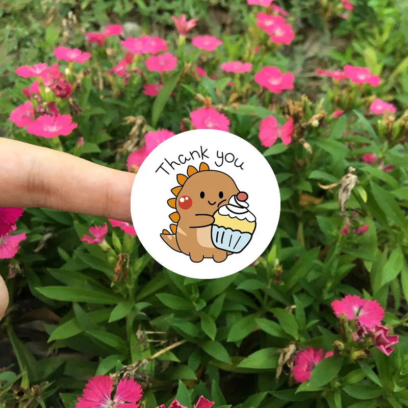 50/100/500pcs Cartoon Dinosaur Thank You Stickers | 1 Inch Round Labels for Packaging, Gifts, and Baking