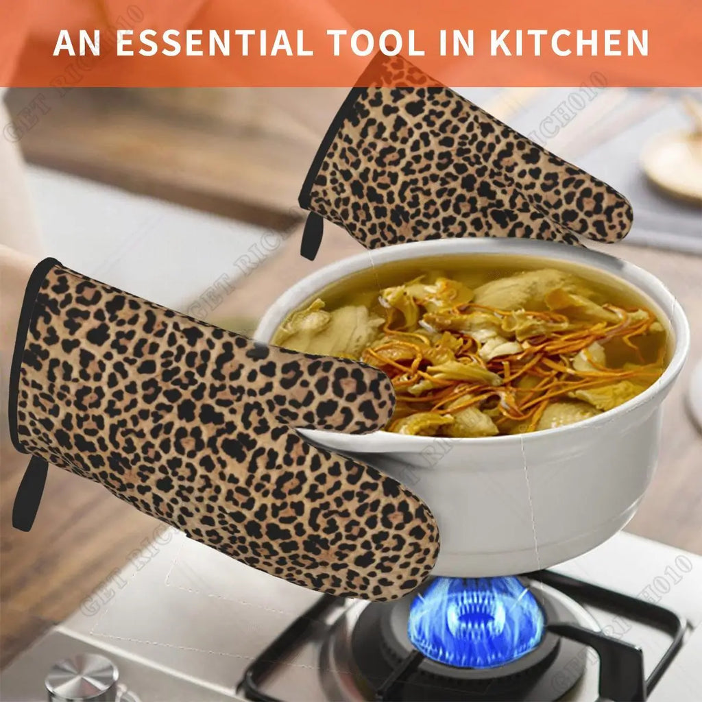 Leopard Print Oven Gloves Set | Heat Resistant Kitchen and BBQ Gloves