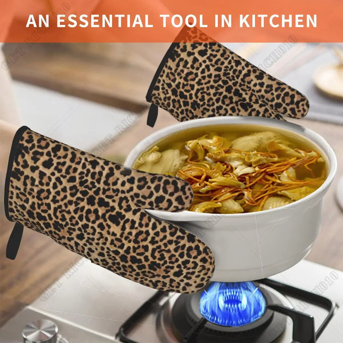 Leopard Print Oven Gloves Set | Heat Resistant Kitchen and BBQ Gloves