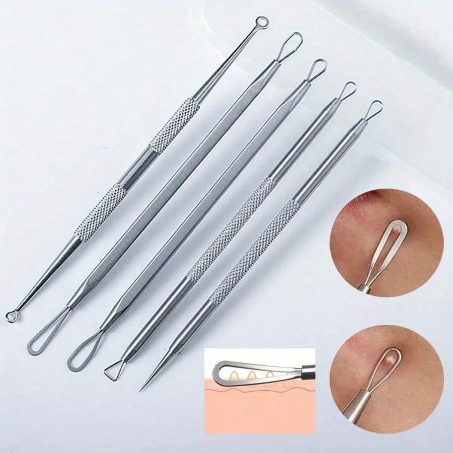 Stainless Steel Blackhead Remover Tool Kit | Professional Facial Cleanser Set with Storage Box