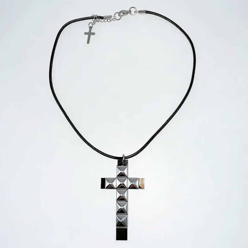 Rivet Cross Pendant Necklace | Punk Gothic Fashion Jewelry for Women