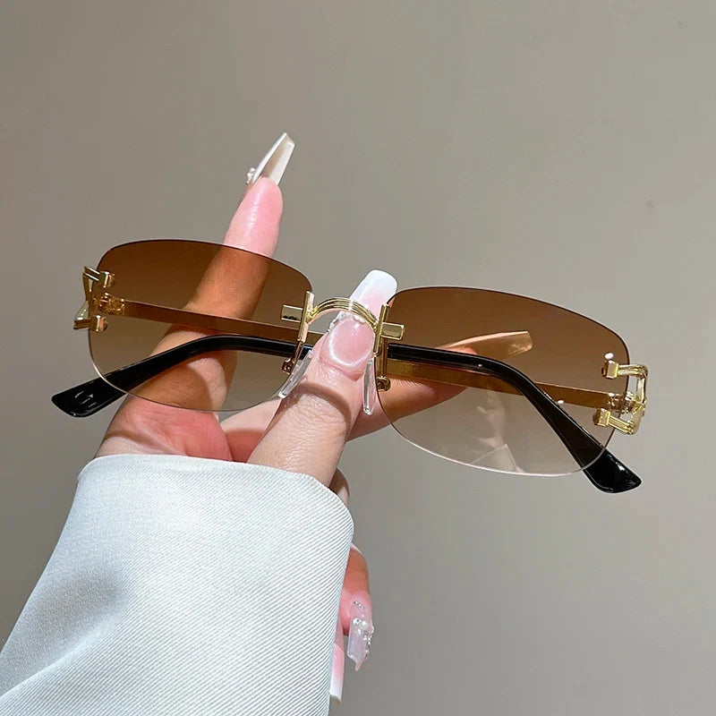 Rimless Square Sunglasses | Vintage Gradient UV400 Shades