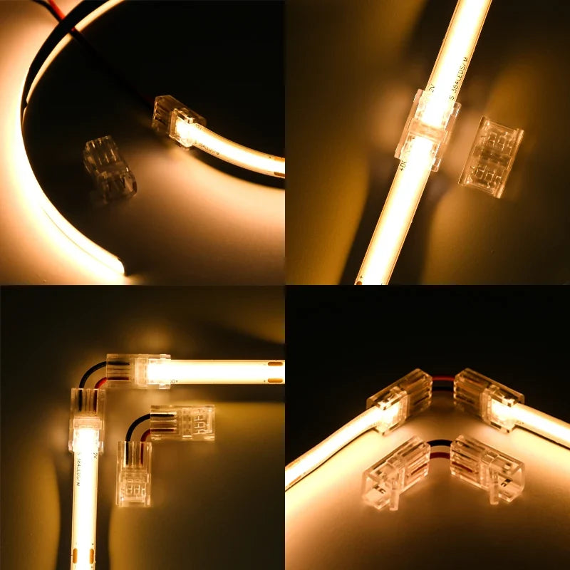 LED Strip Connectors and Fixing Clips Kit | 2-Pin COB Corner Connectors for Tape Lights