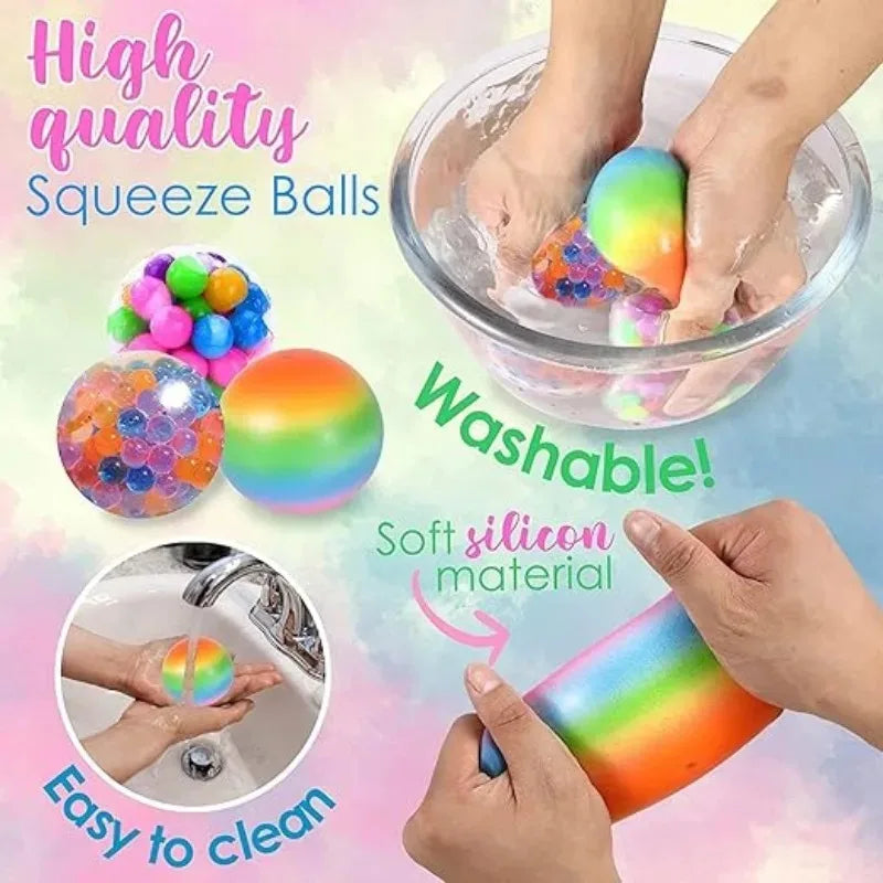 6PCS Mini Squishy Stress Balls Set | Rainbow Squeeze Ball EDC Toy Sensory Fidget Toy