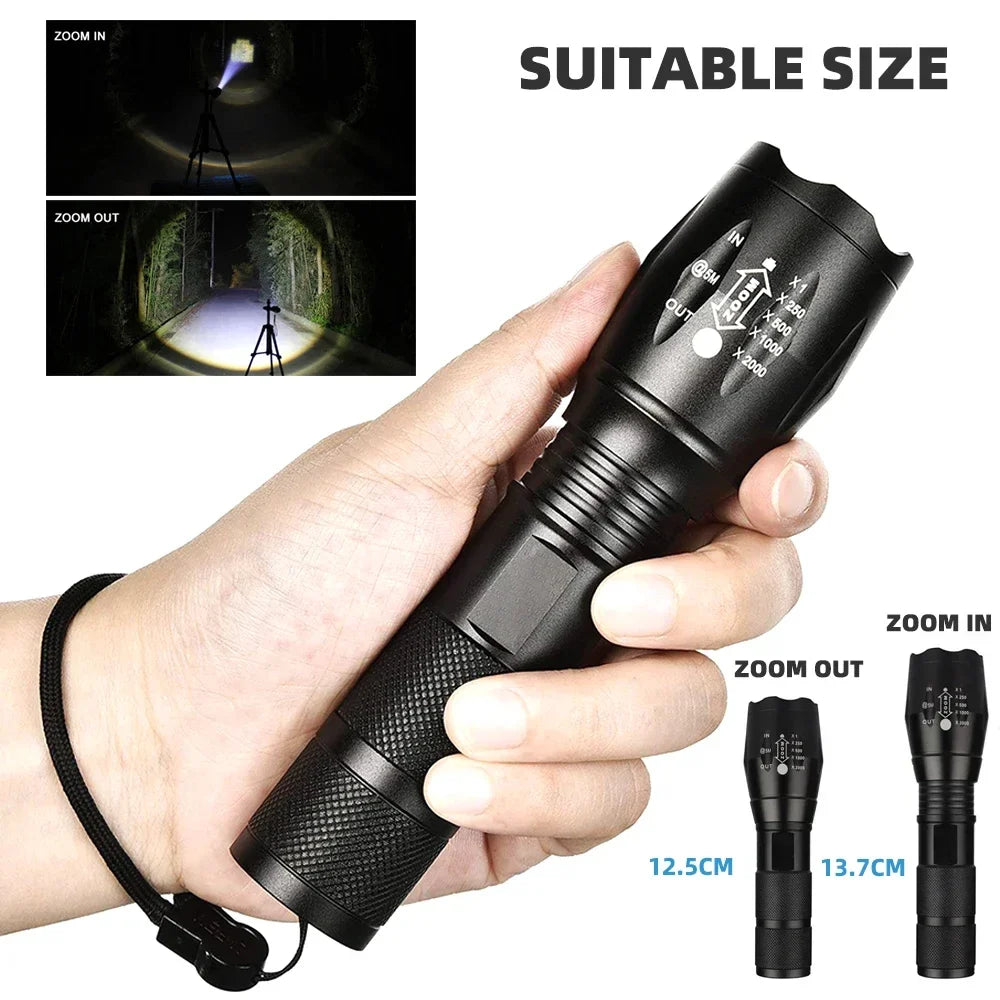 High Power LED Flashlight | Camping Torch with 5 Modes and Zoom