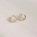 Geometric Pearl Stud Earrings | Fashion Round Zircon Earrings