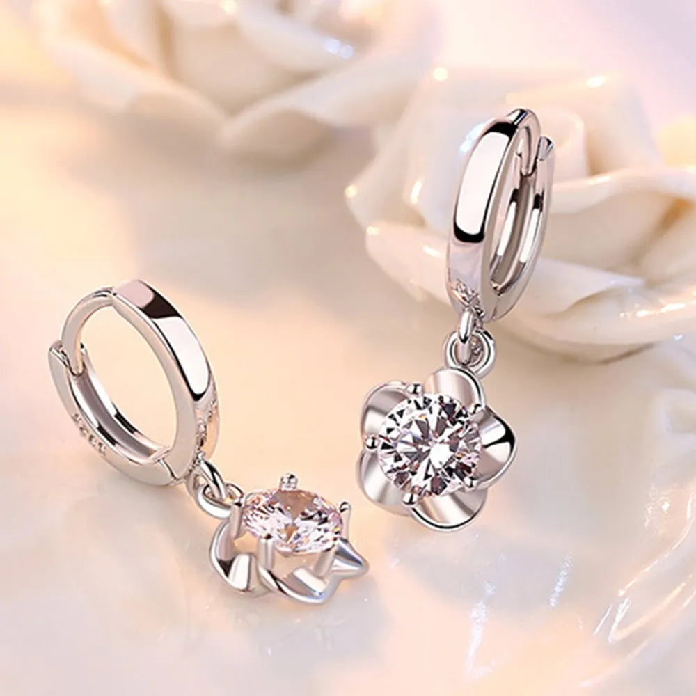 925 Sterling Silver Hoop Earrings with Purple and White Zircon | Fine Jewelry Gift