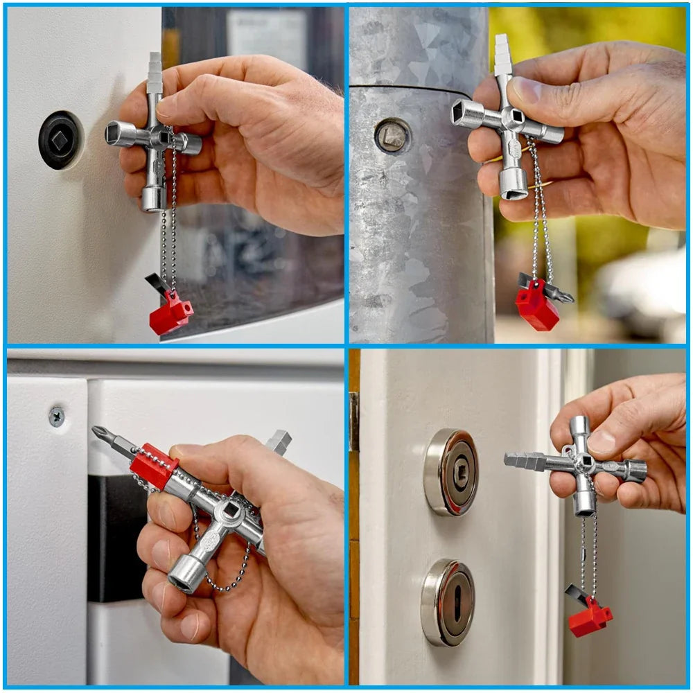 4in1 Silver Key Wrench Set | Electrical Elevator Control Cabinet Valve Inner Triangle Quadrangle Screwdriver Tool