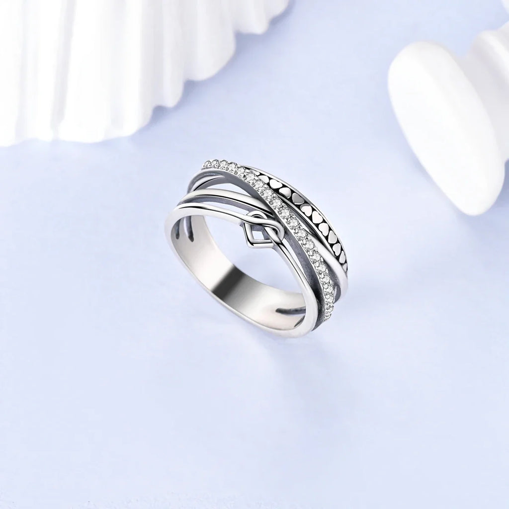 925 Sterling Silver Heart Ring with Cubic Zircon | Geometric Wedding Band for Women
